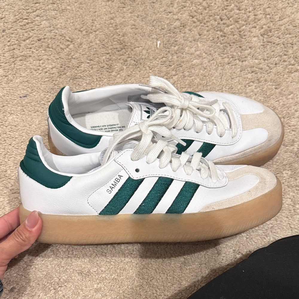Adidas Samba White and Dark Green Shoes